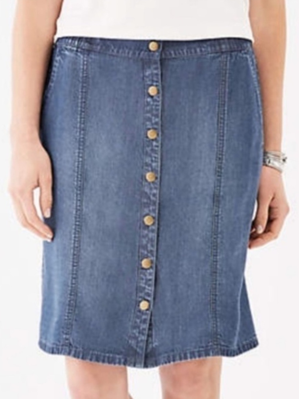 J.Jill Denim Women XS Blue Chambray Tencel Pockets Casual Snap Front Skirt